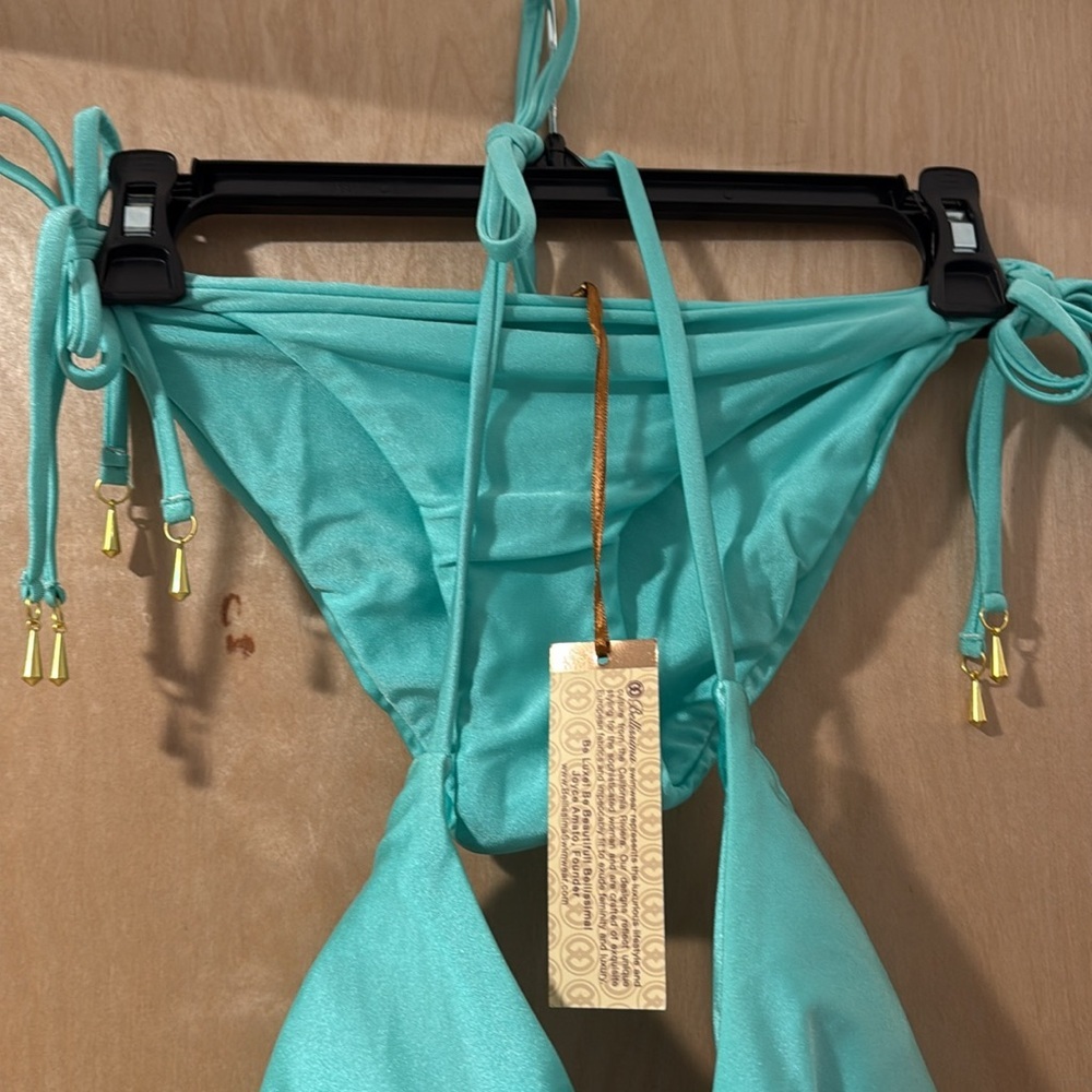 Bellissima Swimwear Turquoise Bikini Set with Gold Accents. - Picture 9 of 13